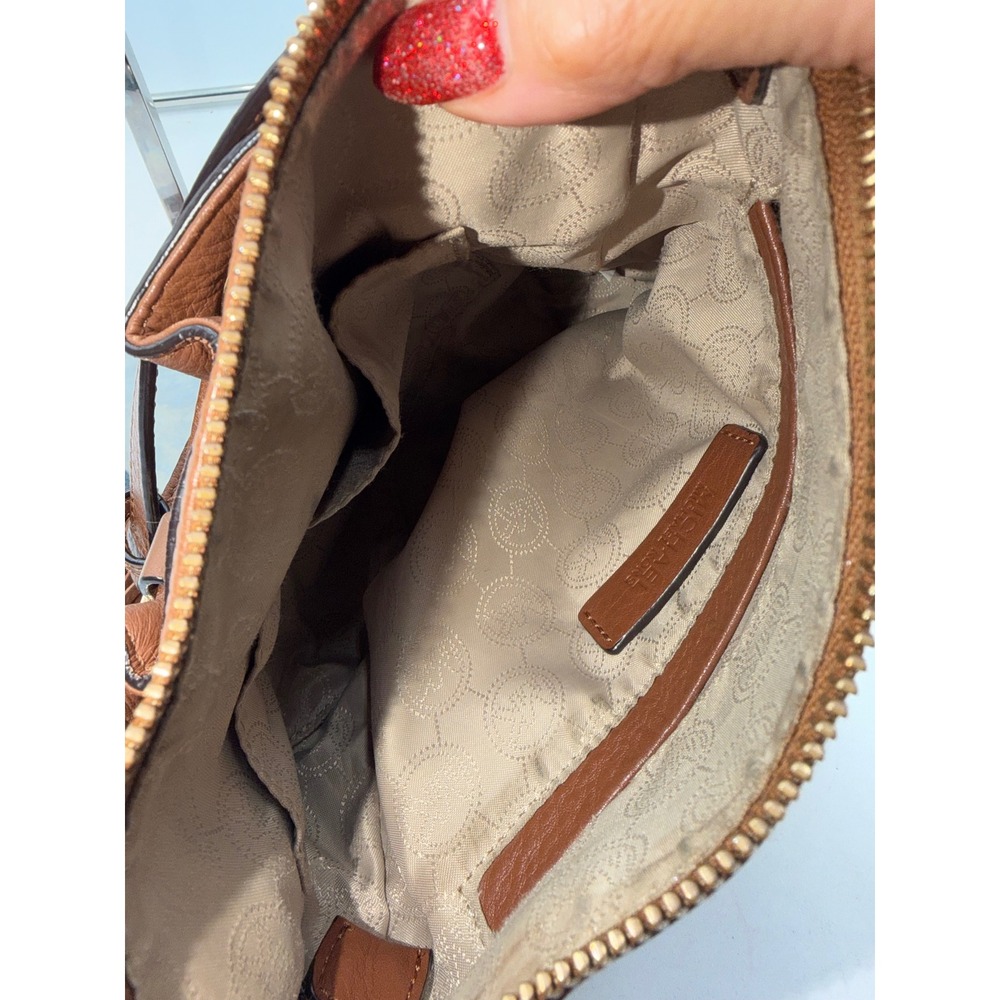 Michael Kors Brown Pebbled Leather Tassel Drawstring Crossbody Bag Acorn Gold - Picture 14 of 16